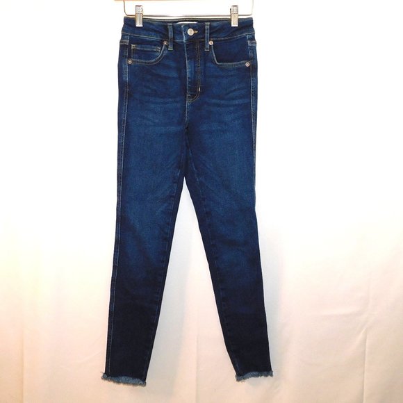 We The Free Denim Jeans Free People Skinny High Rise Raw Hem Size 26 - Picture 1 of 9
